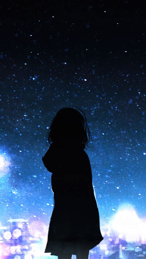 Starry Night Sky Anime Girl Silhouette 4K Wallpaper IPhone 58 OFF