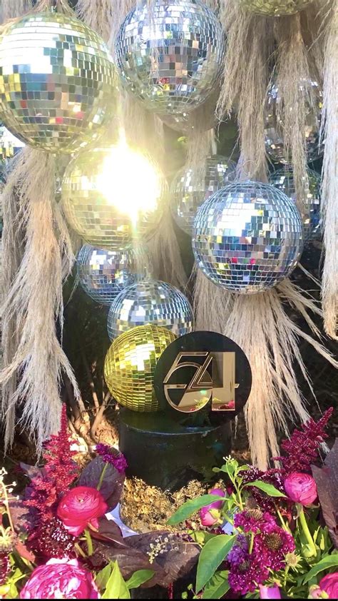 Studio 54 Party 54th Birthday Disco Balls Pampas Grass Fresh Flowers
