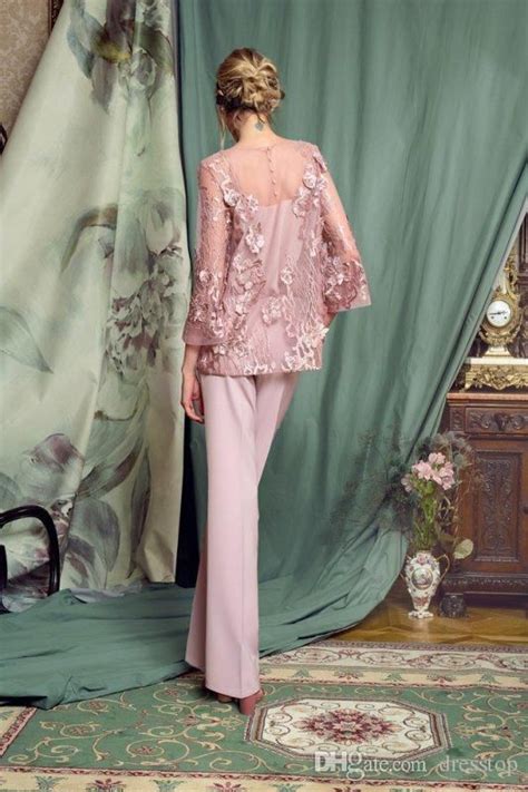 Elegant Pink Pant Suits Mother Of The Bride Dresses Jewel Neck Long