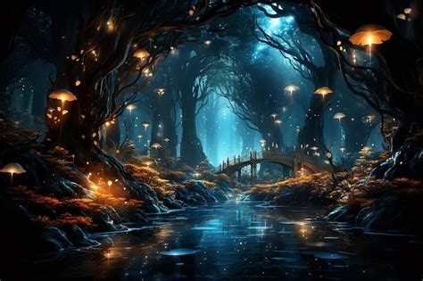Premium Ai Image A Forest Of Trees With Glowing Bioluminescent Leaves