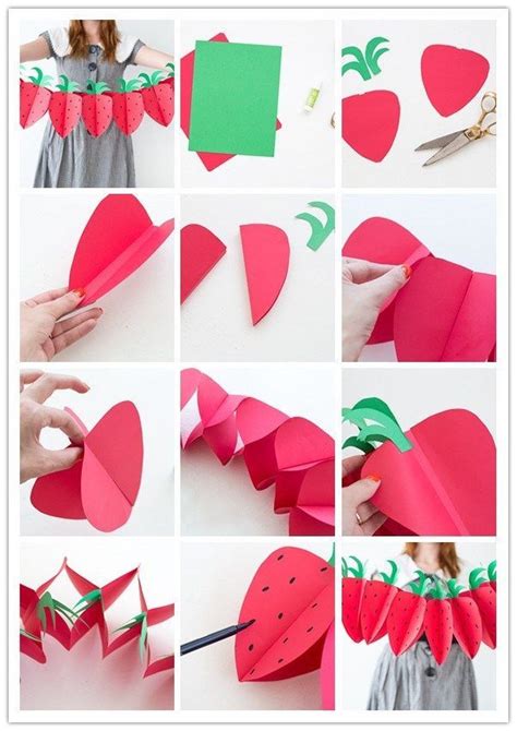 Diy Foldable Paper Strawberry Garland In 2020 Strawberry Shortcake