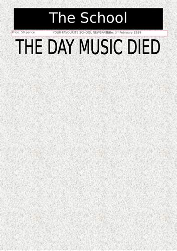 Buddy Holly The Day Music Died Newspaper Comprehension Text Teaching Resources