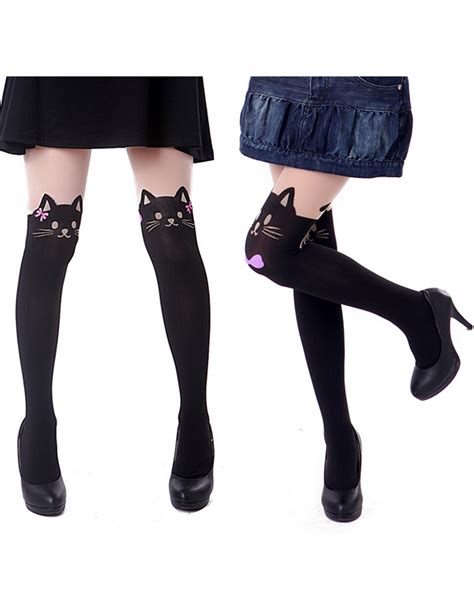 buy hde 2 pack women s fun pattern printed tattoo pantyhose stockings cute cats 1 online at
