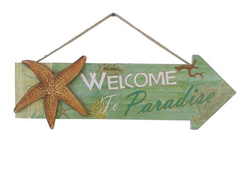 Buy Wooden Arrow Welcome To Paradise Starfish Beach Sign 16in Beach Decor