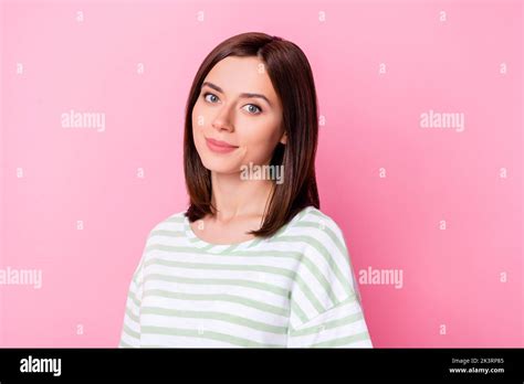 Portrait Of Optimistic Cute Sweet Pretty Girl With Bob Hairdo Dressed