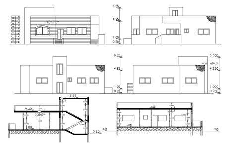 Residence House Elevation And Section Design Dwg File Cadbull