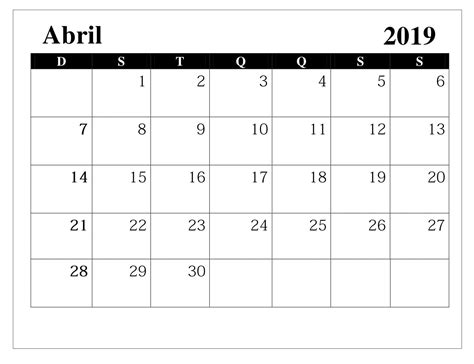 Calendário 2019 Abril Calendário Calendário Abril Abril