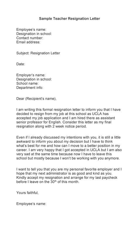 Resignation due to general reasons 1. 50 BEST Teacher Resignation Letters (MS Word) ᐅ TemplateLab