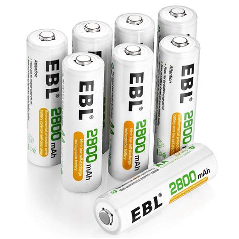 EBL Pack of 8 AA Batteries 2800mAh High Capacity Precharged Ni-MH AA ...