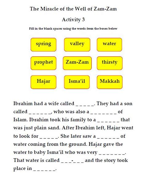 Imans Home School Stories Of The Prophets Activity Sheets