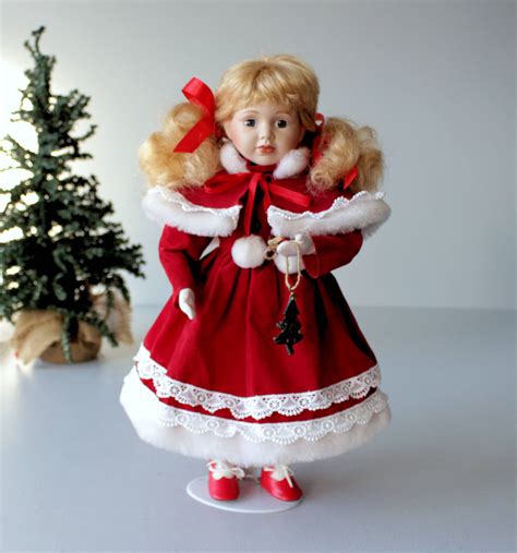 Vintage Christmas Doll 16 Porcelain Soft Body Red Etsy Christmas Dolls Vintage Christmas