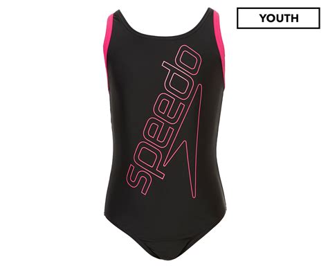 Speedo Youth Girls Boom Logo Placement Flyback Swimsuit Blackpink