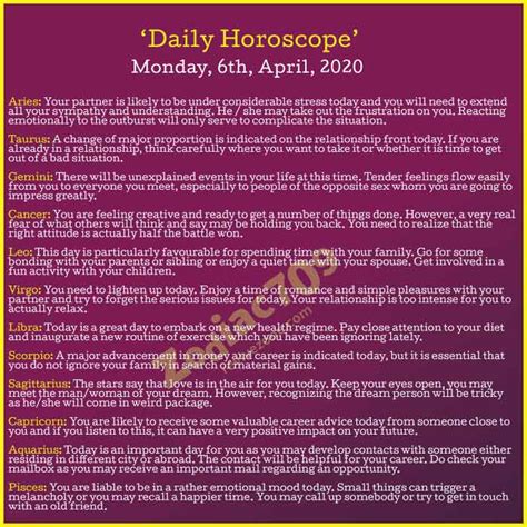 6th April Horoscope 2020 Revive Zone