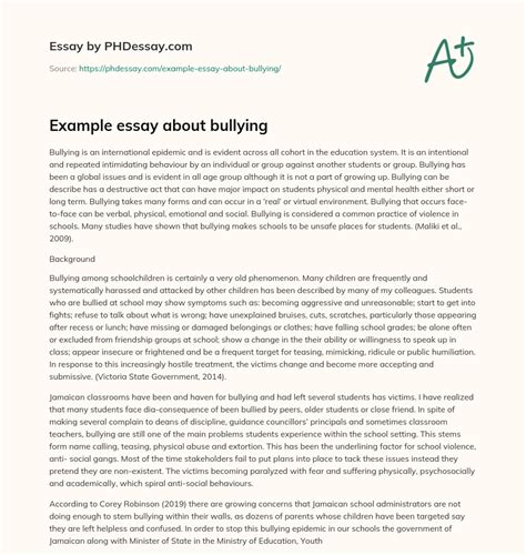 example essay about bullying 600 words