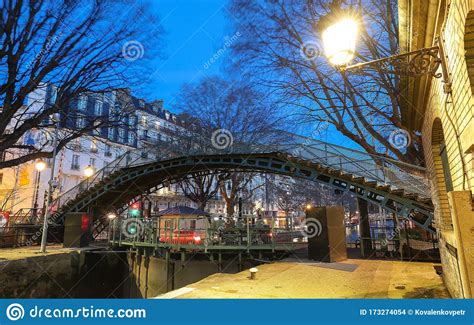 The Park Near Canal Saint Martin At Night It Is Long Canal In Paris Connecting The Canal De L