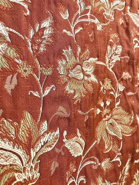 New Designer Quilted Brocade Floral Upholstery Fabric Rust Brick Red