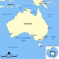 Australia on world map: surrounding countries and location on Oceania map