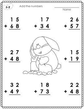 This math worksheet is printable and displays a full page math sheet with vertical addition questions. 2 - Digit Addition with Regrouping Worksheets for Easter | TpT
