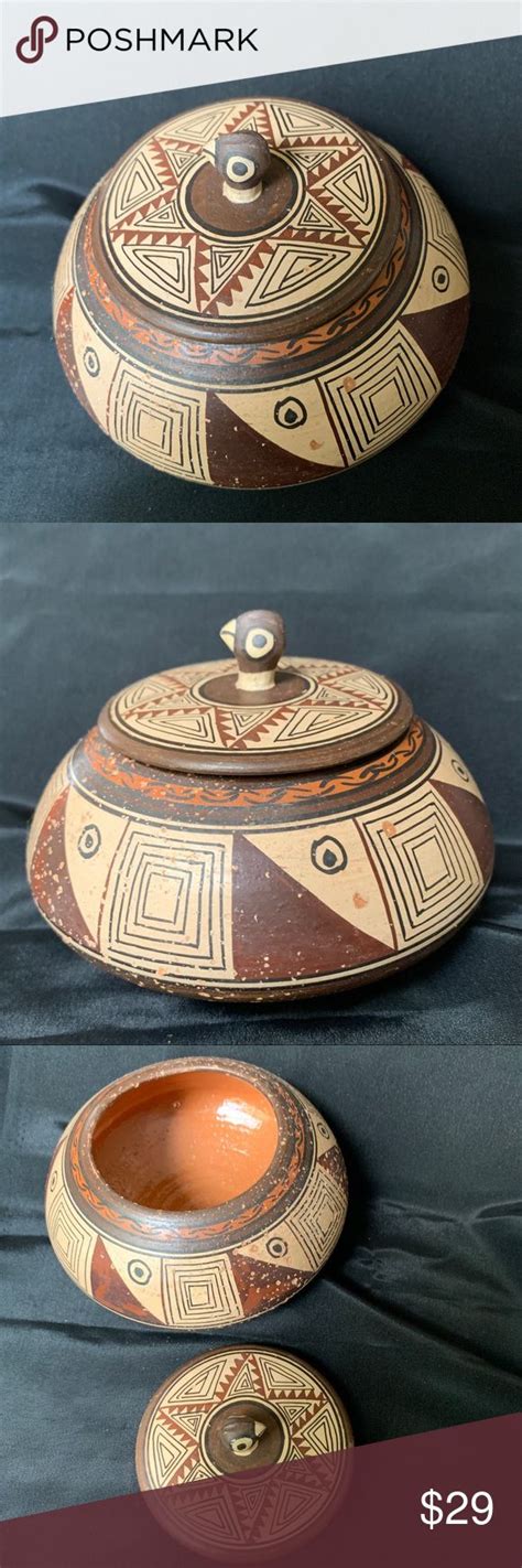 Peruvian Cusco Peru Pottery Vase With Lid 3 5x5 Pottery Vase