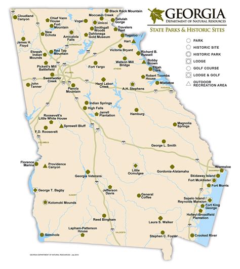 Large State Parks And Historic Sites Map Of Georgia