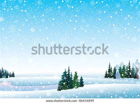 Vector Winter Landscape Frozen Lake Forest Stock Vector Royalty Free