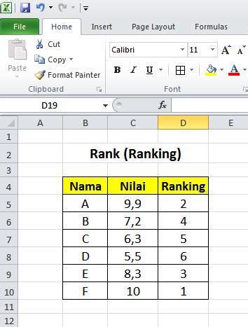 Membuat Ranking Menggunakan Rumus Rank Pada Excel 2010 Belajar Office