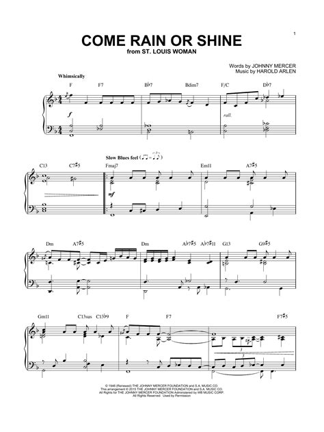 Come rain or come shine is a popular music song, with music by harold arlen and lyrics by johnny mercer. Come Rain Or Come Shine | Sheet Music Direct