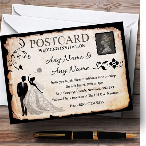 Black White Vintage Rustic Postcard Personalised Rsvp Cards The Card Zoo
