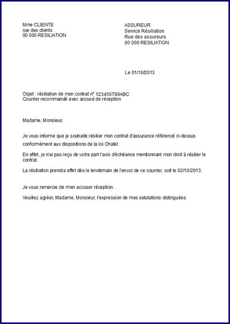 Lettre de résiliation d'un contrat : Modele Lettre Resiliation Loi Chatel Protection Juridique