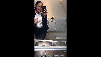 Latina Stewardess Joins The Masturbation Mile High Club In The