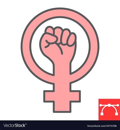 Feminism Color Line Icon Fist And Protest Women Vector Image