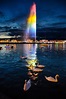 Geneva water fountain, observing a very rare night rainbow ;-) : travel