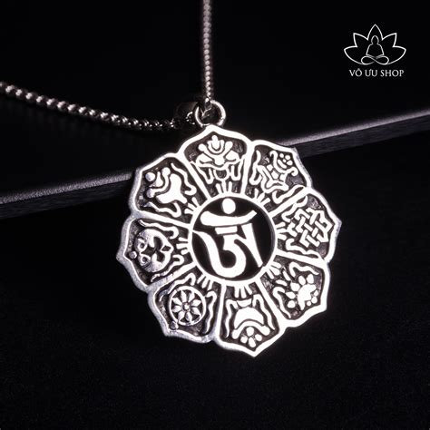 Silver Mandala Pendant With Eight Symbols Of Good Omens And Bījā Om