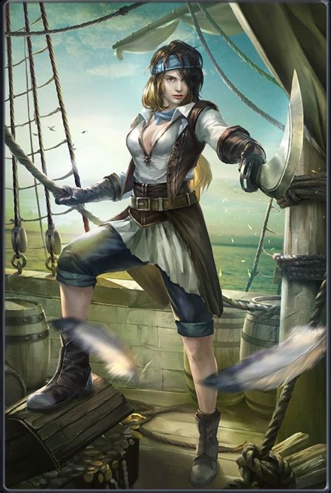 F Bard Pirate Ship Docks Coastal Urban City Sea Pirate Woman Pirate