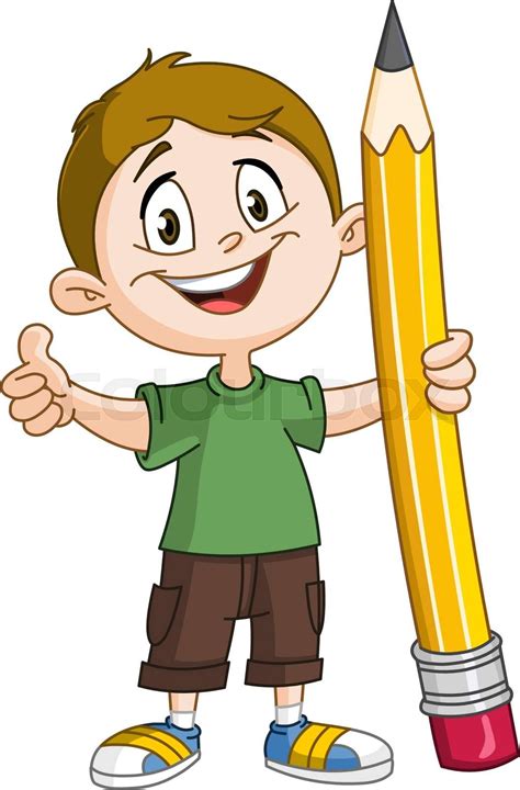 Boy Holding Big Pencil Stock Vector Colourbox