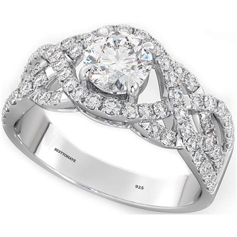 925 Sterling Silver Ladies Luxury Wedding Engagement Round Cut Twist Bridal Ring