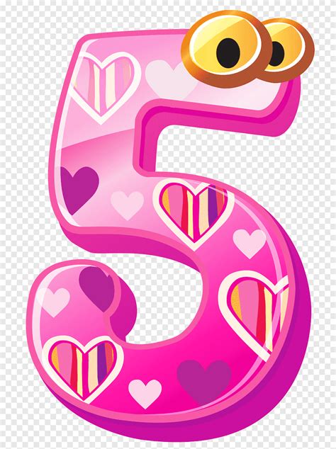 Number Cute Number Five Pink And Brown 5 Illustration Purple Text