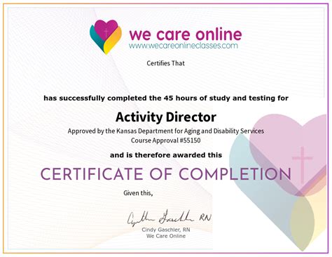 Activity Director • We Care Online • Accredible • Certificates Badges And Blockchain