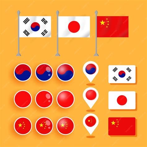 Premium Vector East Asia Three Countries Flags Graphics