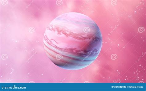 Dreamy Pink Planet Floating In The Pastel Color Stock Illustration