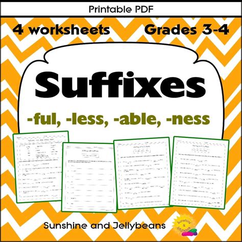 Suffixes Ful Less Able Ness 4 Worksheets Grade 3 Etsy