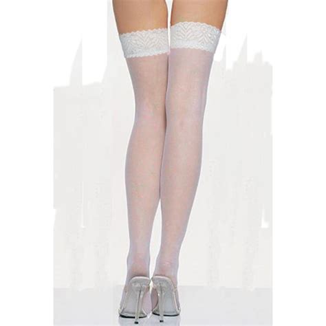 White Sheer Thigh Highs With Lace Top