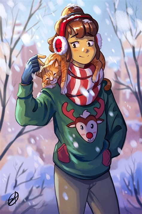 Lofi Lofigirl Anime Cats Snow Winter Outdoors Women Outdoors