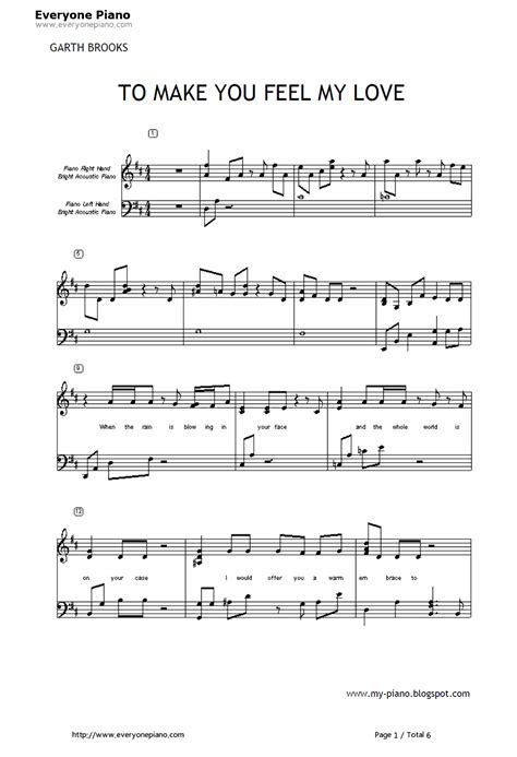 To Make You Feel My Love Garth Brooks Stave Preview 1 Free Piano Sheet