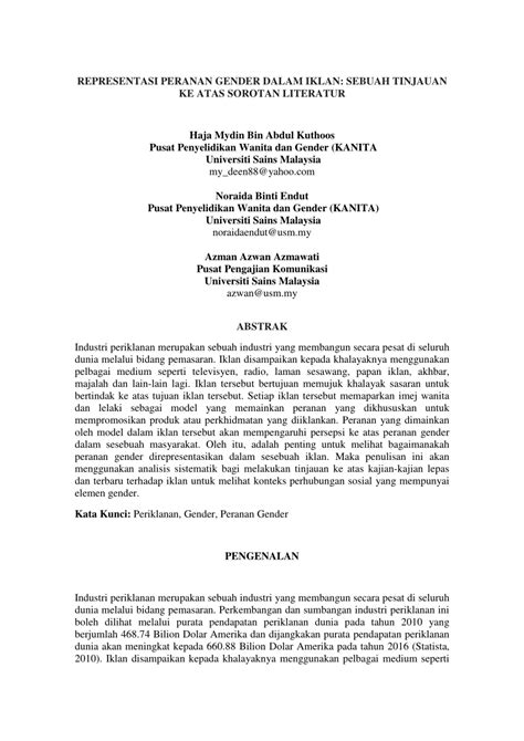 3 a literature review is a body of text that aims to review the critical points of current knowledge on a particular topic. (PDF) REPRESENTASI PERANAN GENDER DALAM IKLAN: SEBUAH ...