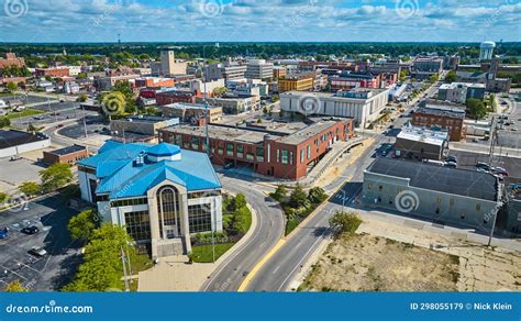City Of Muncie Building And Courthouse Aerial In Downtown Midwest Town