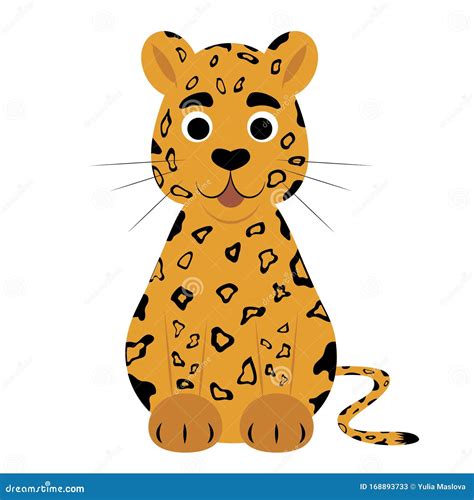 Cartoon Jaguar Lying On A Tree In Jungle Vector Illustration