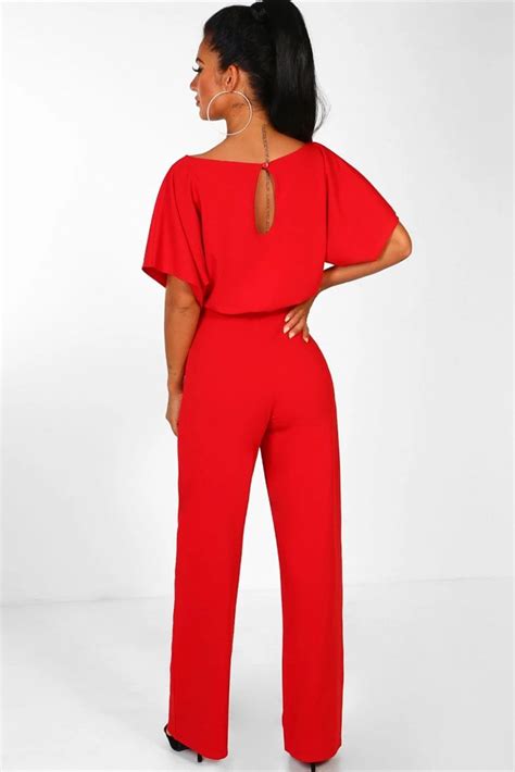 short sleeve round neck long jumpsuit red long overalls plus size formal jumpsuit long