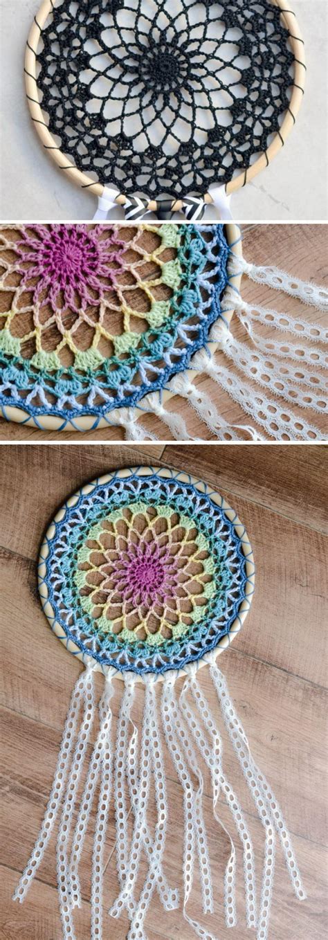 Sunset Dream Catcher Crochet Dream Catcher Mandala Fiber Arts Art