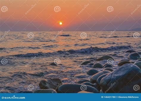 Orange Lilac Sunset On The Sea Sunset Sunrise Over The Sea Horizon